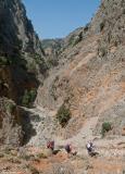 Negotiating a steep and crumbly part of the path in the gorge of Aradena. The standard walk through thisgorge is much shorter than the walk through the gorge of Samaria but the path is generally a little more difficult as it is far less maintained