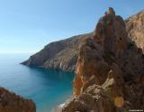 Rock climbing above the beach in Agiofarango