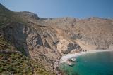 Arriving to Sweet Water beach from Loutro. You can clearly see the path descending to the beach in the left of the picture. This photo was taken a few years ago. The tamarisks trees (which were planted in about 2002 or 2003) have grown in size and number, providing  more shade. And in the summer time the owner of the canteen also provides sunbeds and beach umbrellas.