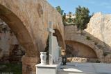 Inside the courtyard of the monastery of Agios Haralambos in Frangokastello. The cemetery is located all around the church