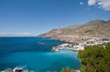 The village of Hora Sfakion, administrative capital of the region of Sfakia. The photo is taken from the hill with the ruined fort that dominates the village and the harbour