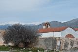 The ruined monastery of Agios Haralambos in Frangokastello with the White Mountains in the background