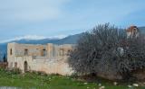 The ruined monastery of Agios Haralambos in Frangokastello with the White Mountains in the background