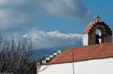 The ruined monastery of Agios Haralambos in Frangokastello with the White Mountains in the background